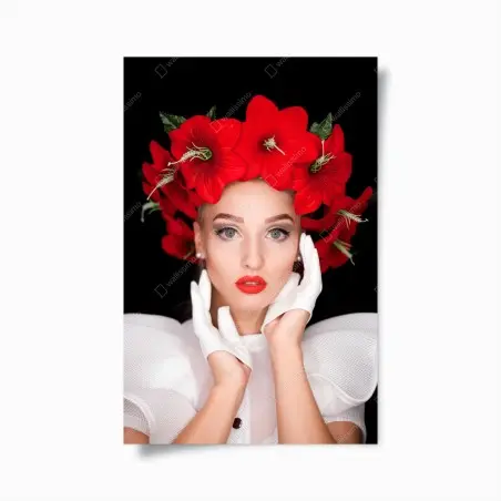 Poster portrait élégant à la couronne de fleurs rouges – Wallnifity®