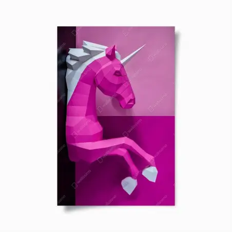 Poster tête de licorne géométrique rose et blanche – Wallnifity®