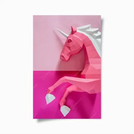 Poster licorne géométrique rose sur fond pastel – Wallnifity®