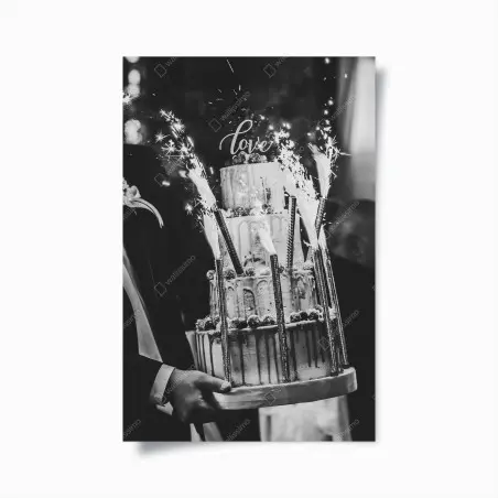 Poster gâteau de mariage rustique en noir et blanc – Wallnifity®