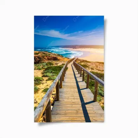 Poster sentier en bois vers la plage de Praia da Bordeira – Wallnifity®