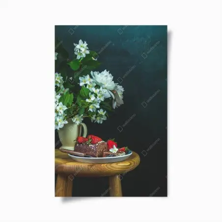 Poster nature morte gourmande aux fraises et pivoines – Wallnifity®