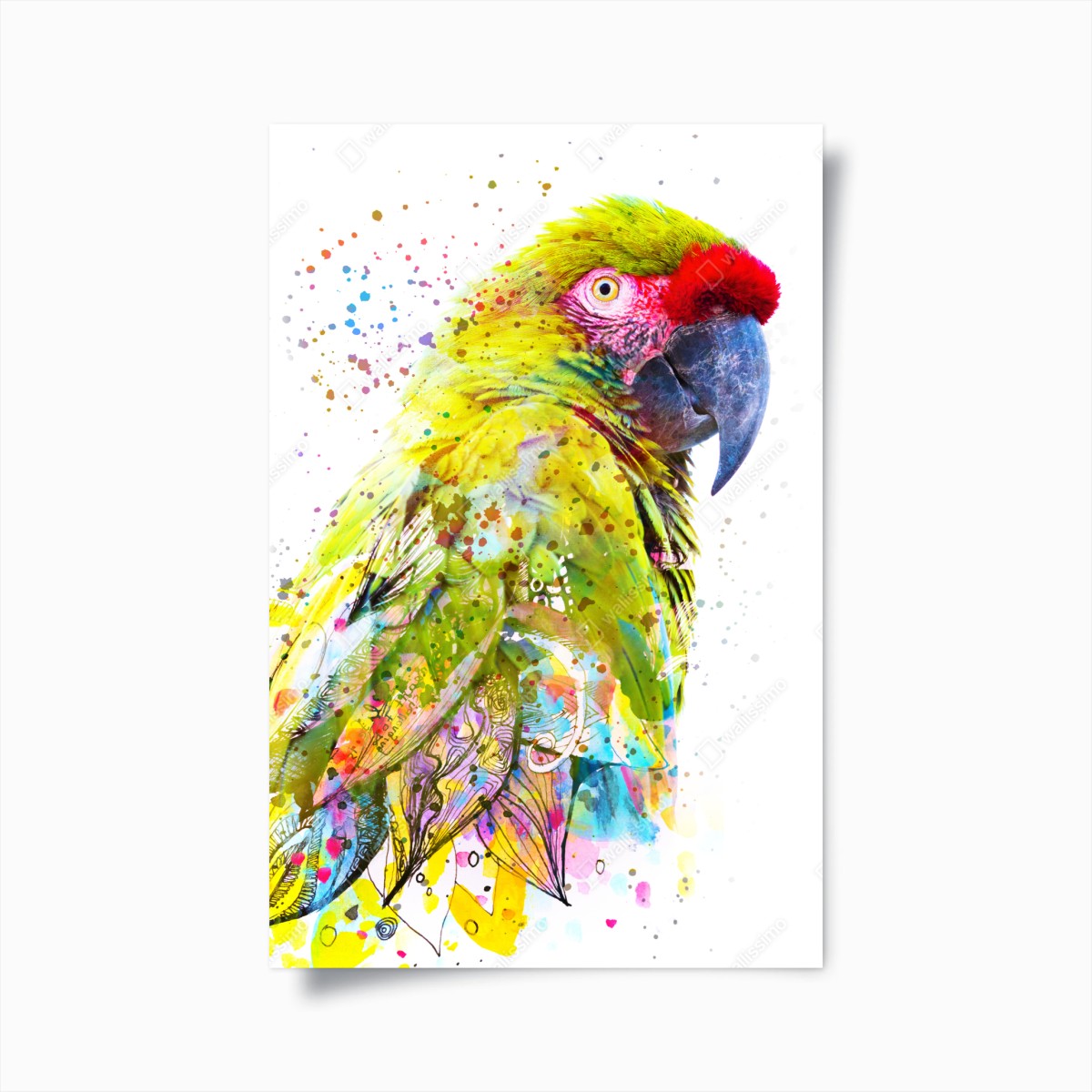 Poster perroquet tropical en aquarelle et encre double-exposition – Wallnifity®