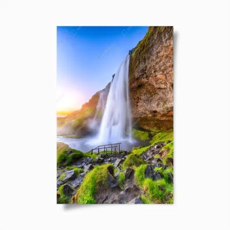 Poster cascade majestueuse de Seljalandsfoss au coucher du soleil – Wallnifity®