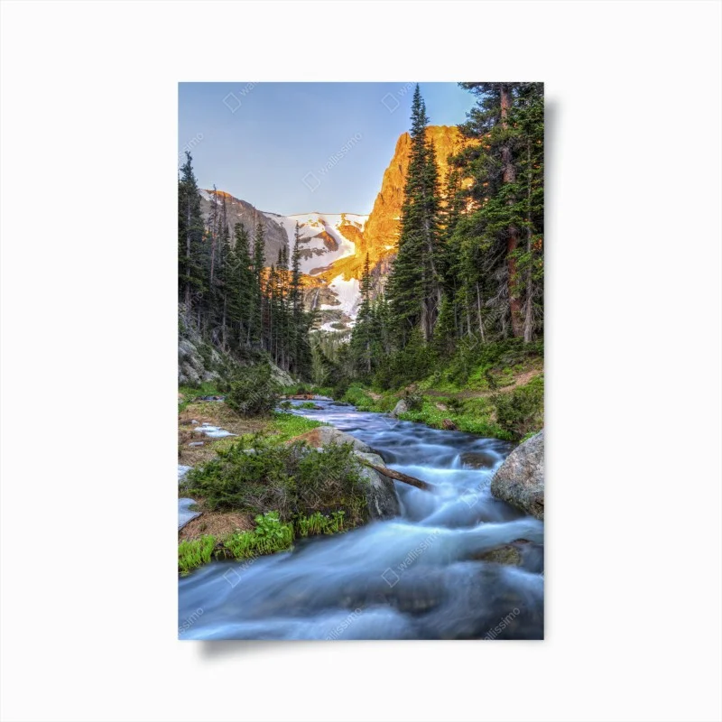 Poster cascade et sommet doré au Parc national de Rocky Mountain – Wallnifity®