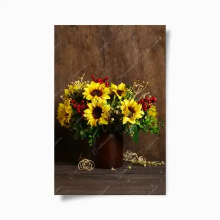Poster bouquet d'automne aux tournesols et baies rouges – Wallnifity®