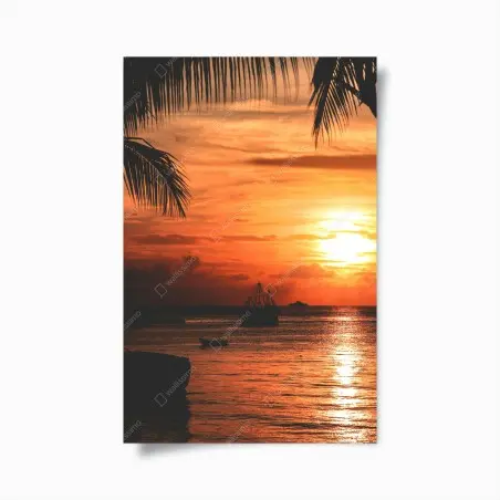 Poster coucher de soleil tropical aux silhouettes de bateaux – Wallnifity®