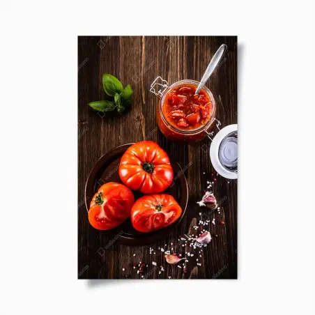 Poster composition rustique de tomates mûres et basilic – Wallnifity®