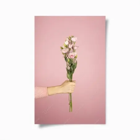 Poster bouquet délicat de fleurs roses sur fond rose – Wallnifity®
