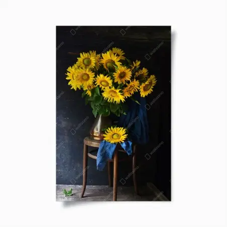 Poster bouquet de tournesols sur chaise rustique – Wallnifity®