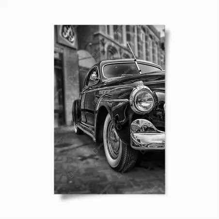 Poster voiture classique rétro en noir et blanc – Wallnifity®