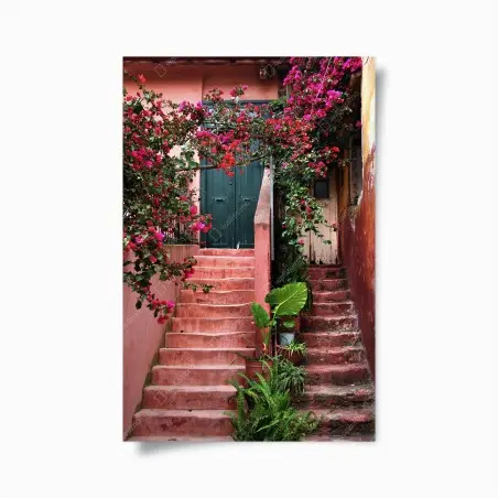 Poster escalier fleuri aux bougainvilliers – Wallnifity®