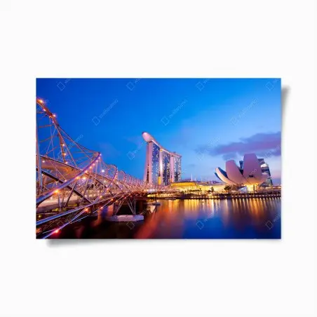 Poster nuit sur le pont hélicoïdal et Marina Bay Sands à Singapour – Wallnifity®