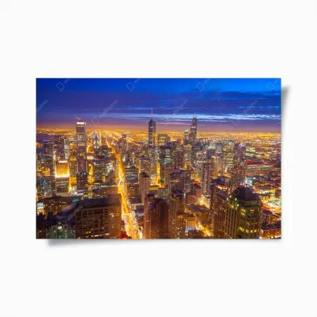 Poster vue nocturne de Chicago illuminée – Wallnifity®