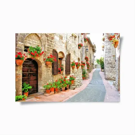 Poster ruelle fleurie dans un village en pierre – Wallnifity®
