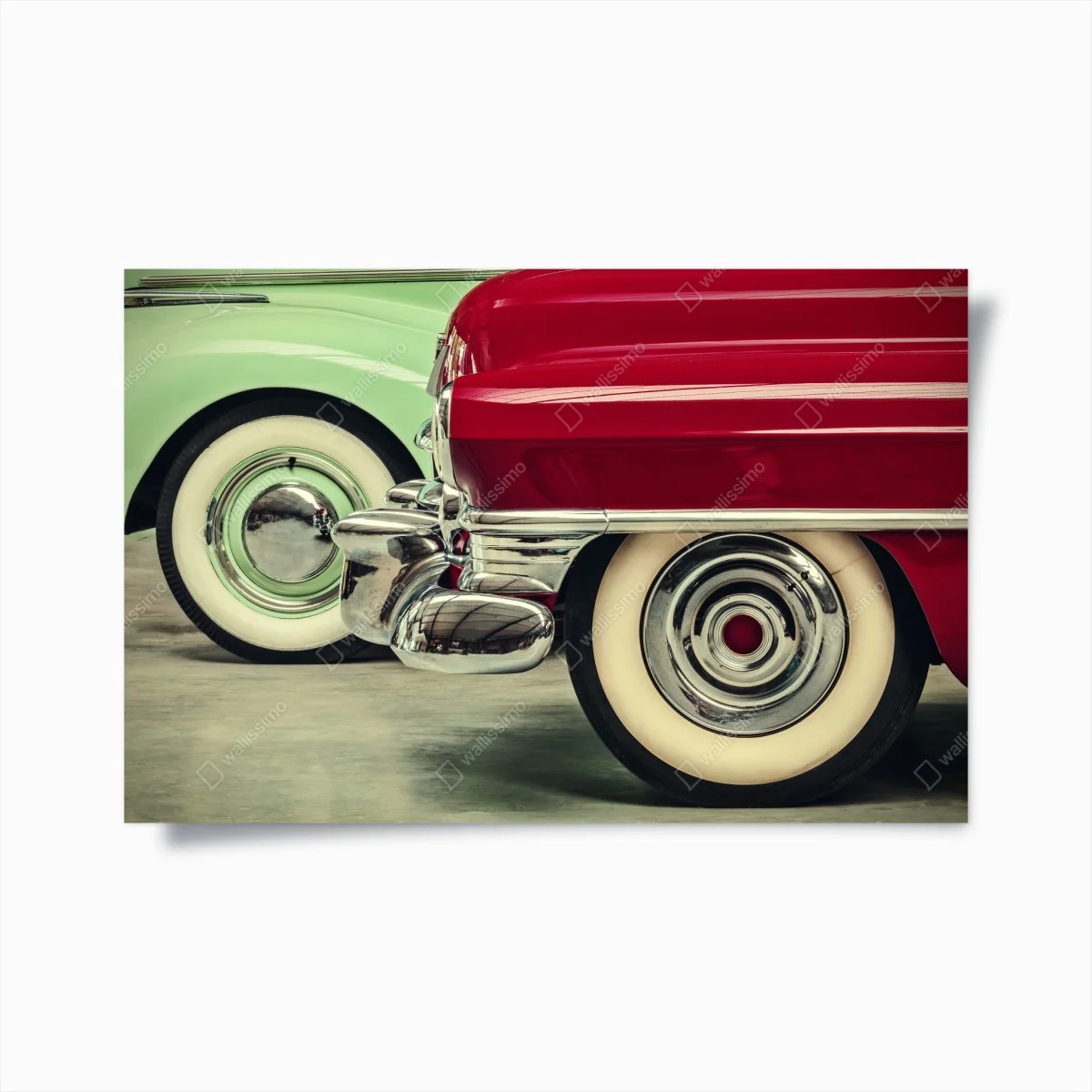 Poster détails chromés de voitures vintage rouge et vert – Wallnifity® Poster détails chromés de voitures vintage rouge et vert – Wallnifity®