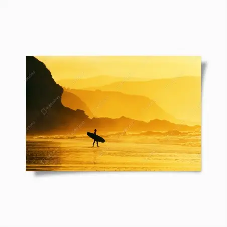 Poster silhouette de surfeur au coucher de soleil doré – Wallnifity®