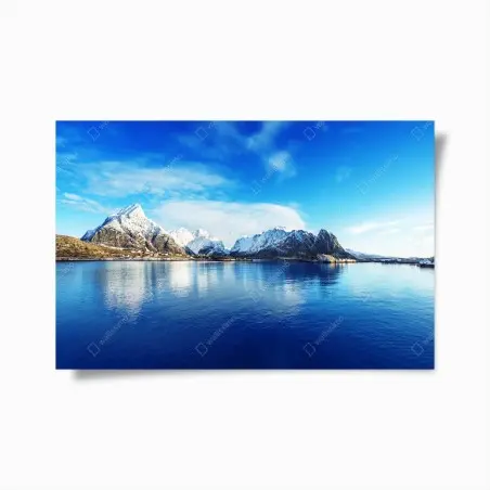 Poster panorama hivernal de Reine, îles Lofoten – Wallnifity®