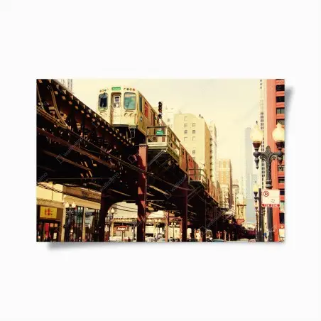 Poster métro aérien de Chicago en perspective urbaine – Wallnifity®