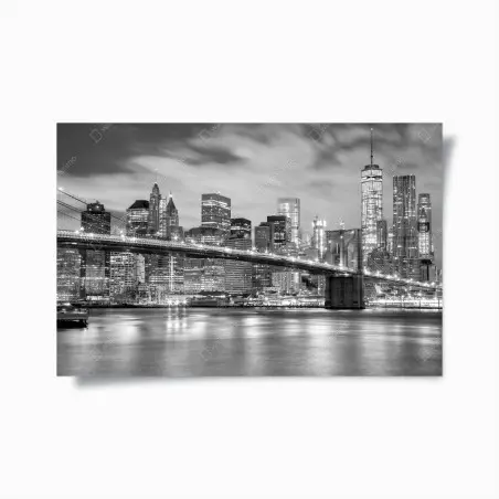 Poster panorama nocturne de New York et du pont de Brooklyn en noir et blanc – Wallnifity®