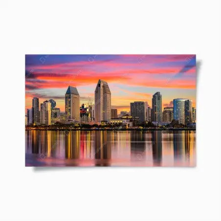 Poster coucher de soleil sur San Diego, skyline réfléchie – Wallnifity®