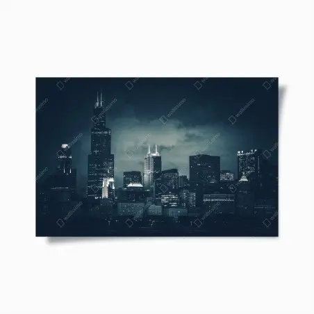 Poster silhouette nocturne de Chicago en bleu profond – Wallnifity®