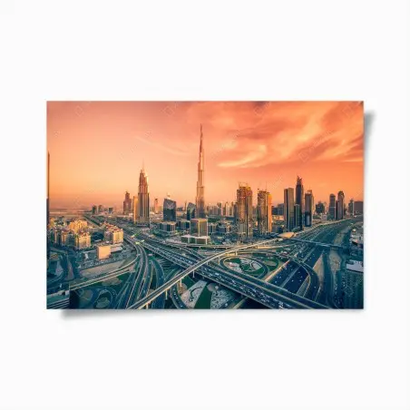 Poster coucher de soleil sur Dubaï : panorama urbain spectaculaire – Wallnifity®