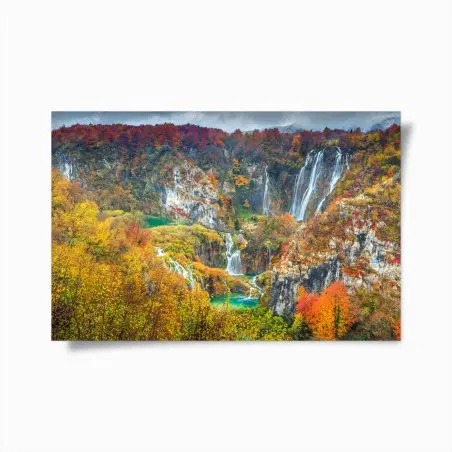 Poster cascade d'automne et lacs émeraude – Wallnifity®