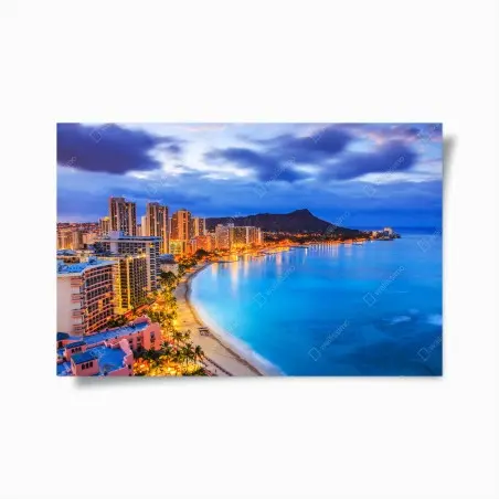 Poster vue panoramique de Waikiki et Diamond Head à Honolulu – Wallnifity®