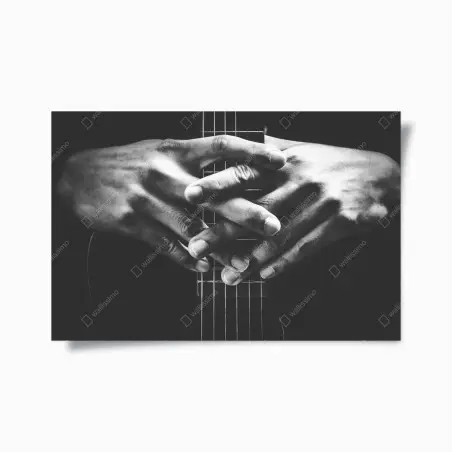 Poster mains posées sur le manche de guitare en noir et blanc – Wallnifity®