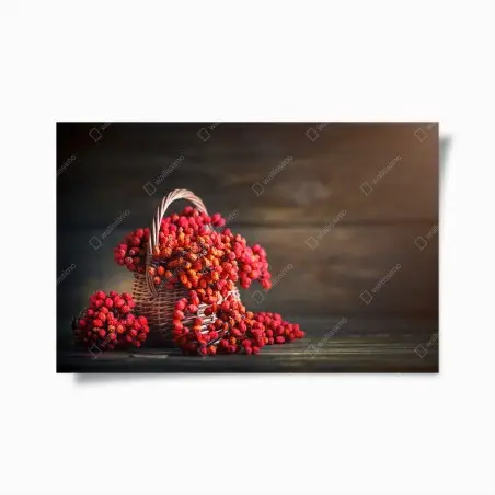 Poster panier de baies rouges sur fond rustique – Wallnifity®