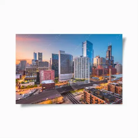 Poster horizon urbain de Chicago au crépuscule – Wallnifity®