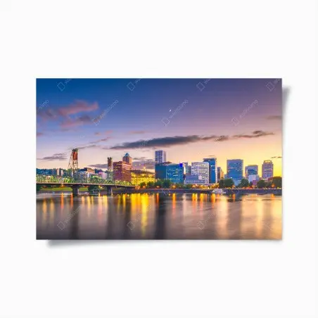 Poster reflets dorés de Portland au crépuscule – Wallnifity®