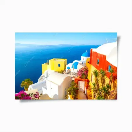 Poster vue colorée de Santorin sur la Mer Égée – Wallnifity®