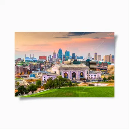 Poster coucher de soleil sur Kansas City — Union Station et skyline – Wallnifity®