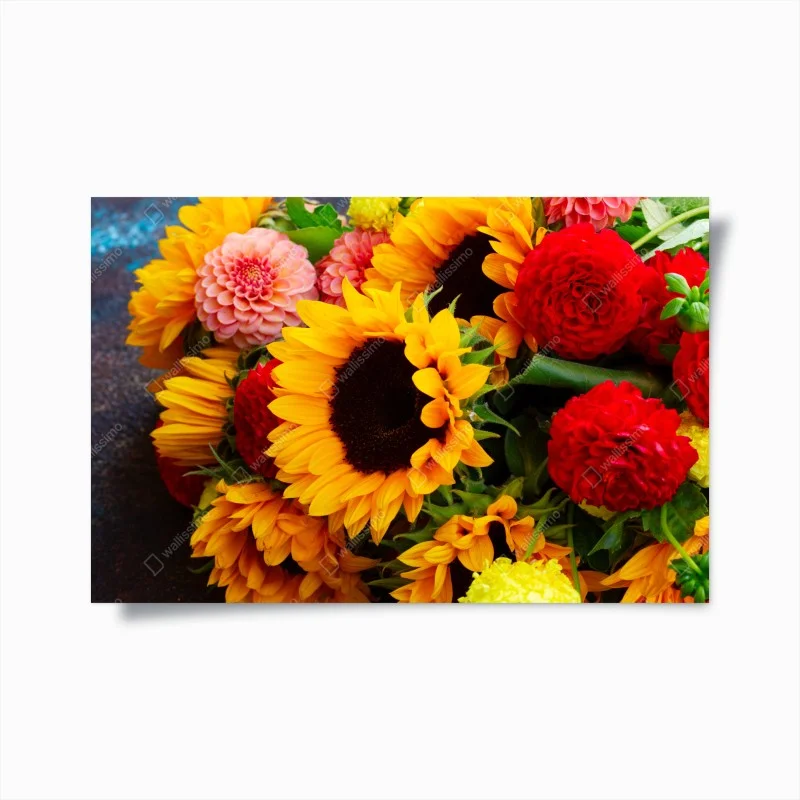 Poster bouquet estival de tournesols et dahlias – Wallnifity®