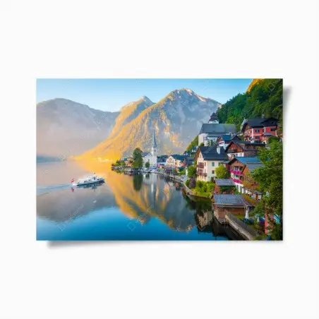 Poster Hallstatt village lacustre alpin au lever du soleil – Wallnifity®