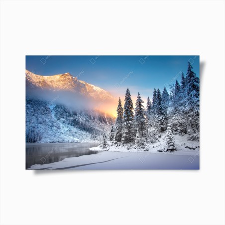 Poster lever de soleil sur Morskie Oko dans les Tatras enneigés – Wallnifity®