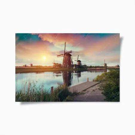 Poster moulins au crépuscule et reflet paisible – Wallnifity®