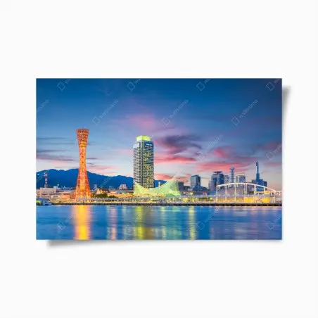 Poster Kobe au crépuscule : panorama du port illuminé – Wallnifity®