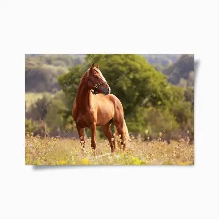 Poster cheval alezan majestueux dans un pré – Wallnifity®