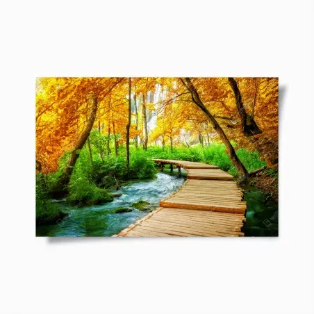 Poster chemin en bois au bord des lacs de Plitvice en automne – Wallnifity®