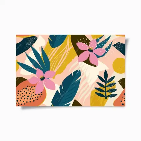 Poster jardin tropical abstrait aux fleurs roses – Wallnifity®