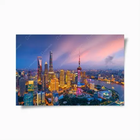 Poster panorama nocturne de Shanghai au crépuscule – Wallnifity®