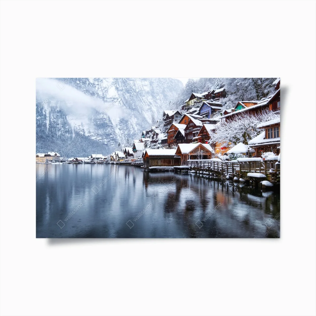 Poster panorama hivernal de Hallstatt au bord du lac – Wallnifity® Poster panorama hivernal de Hallstatt au bord du lac – Wallnifity®