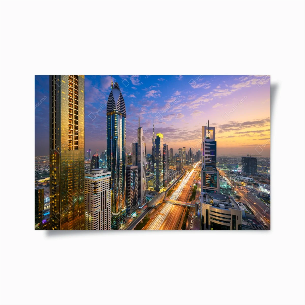Poster panorama nocturne de Sheikh Zayed Road, Dubaï – Wallnifity® Poster panorama nocturne de Sheikh Zayed Road, Dubaï – Wallnifity®