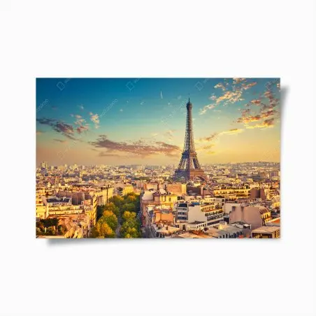 Poster vue panoramique de la Tour Eiffel au coucher de soleil, Paris – Wallnifity®