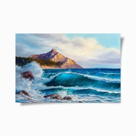 Poster vagues turquoises et falaises dorées – Wallnifity®