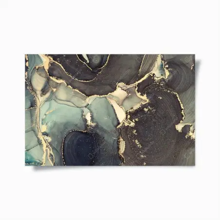 Poster abstraction luxueuse en encre alcool turquoise et or – Wallnifity®