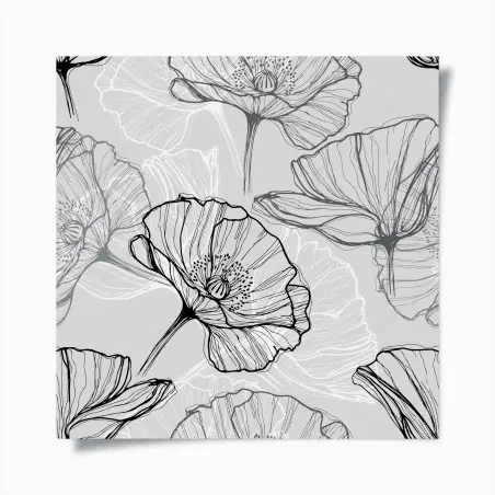 Poster motif pavots en dessin au trait noir et gris – Wallnifity®